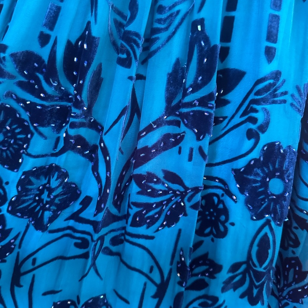 Hale Bob vibrant Blue Floral flocked velvet and chiffon beaded Dress - Picture 2 of 5